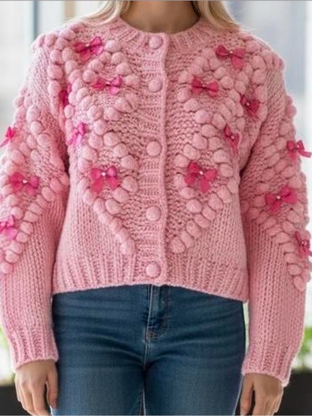 Pink Women's Chunky Knit Cardigan Sweater by Sugar Thrillz